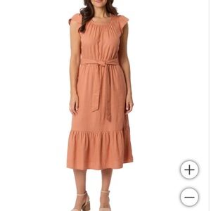Briggs Women's Linen Blend Tiered Dress orange red M L